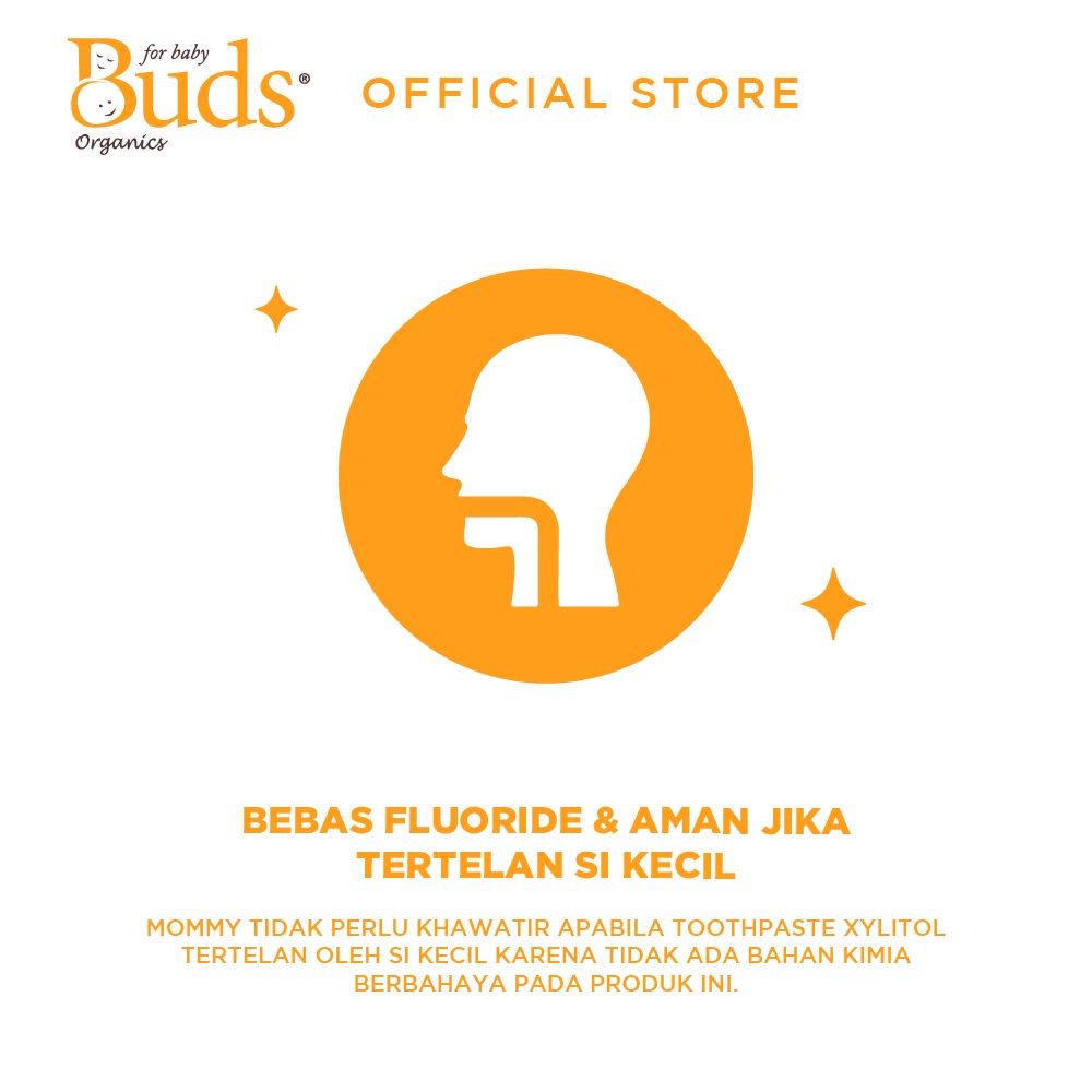 Buds Organics Toothpaste With Xylitol 1-3 Thn - Pasta Gigi Odol Bayi dan Anak Aman Bisa Ditelan