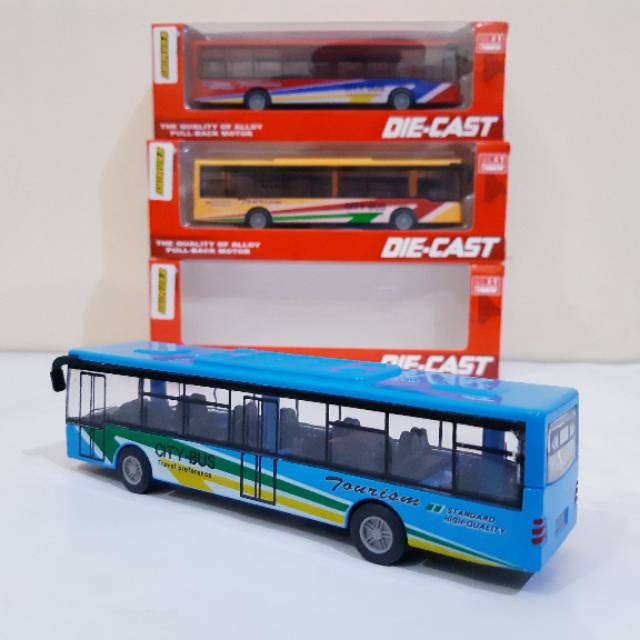 Diecast City Bus Alloy Pullback - Miniatur Mainan Anak Mobil Bis Kota