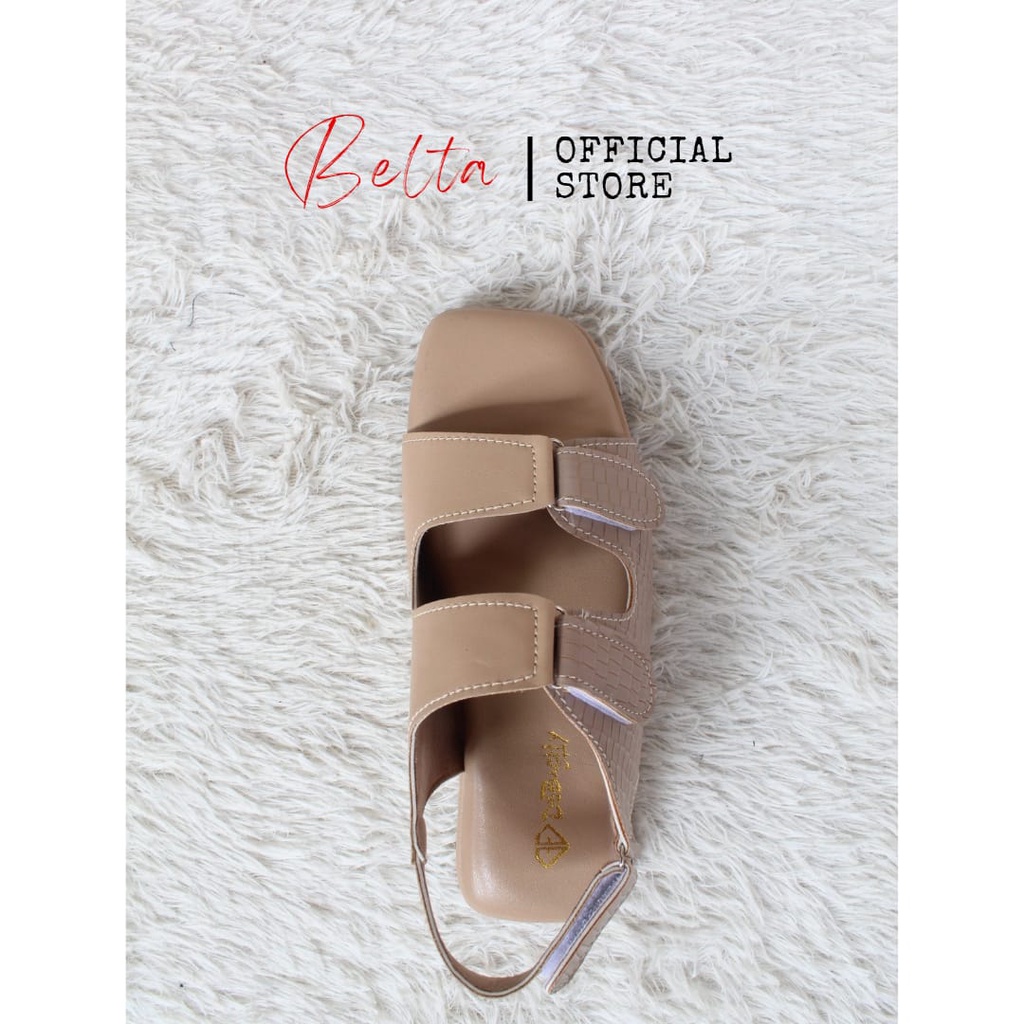 BELTA Sandal Wanita Tali Belakang Sol Tebal Empuk Mocca Tan Mustard Black