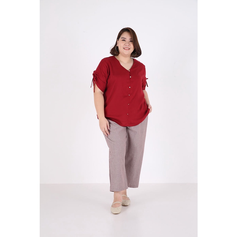 Sorabel - Carif Plain Drawstring Blouse Big Size / Blouse Wanita V Neck Jumbo Lengan 3/4-4