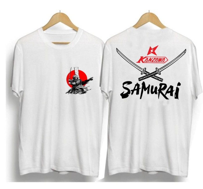 TEKADA Tshirt Kaos Oblong Distro Atasan Pria Cowok Lengan Pendek Samurai Jepang Warna Putih L XL