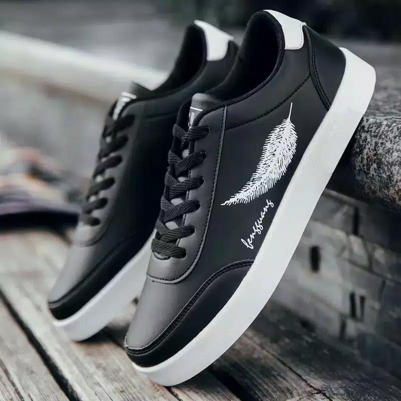 PVN [ Randry Store ] Sepatu Pria wanita SSS-Senji Motif Bulu Hitam/Putih Sneakers Fashion Casual Imp