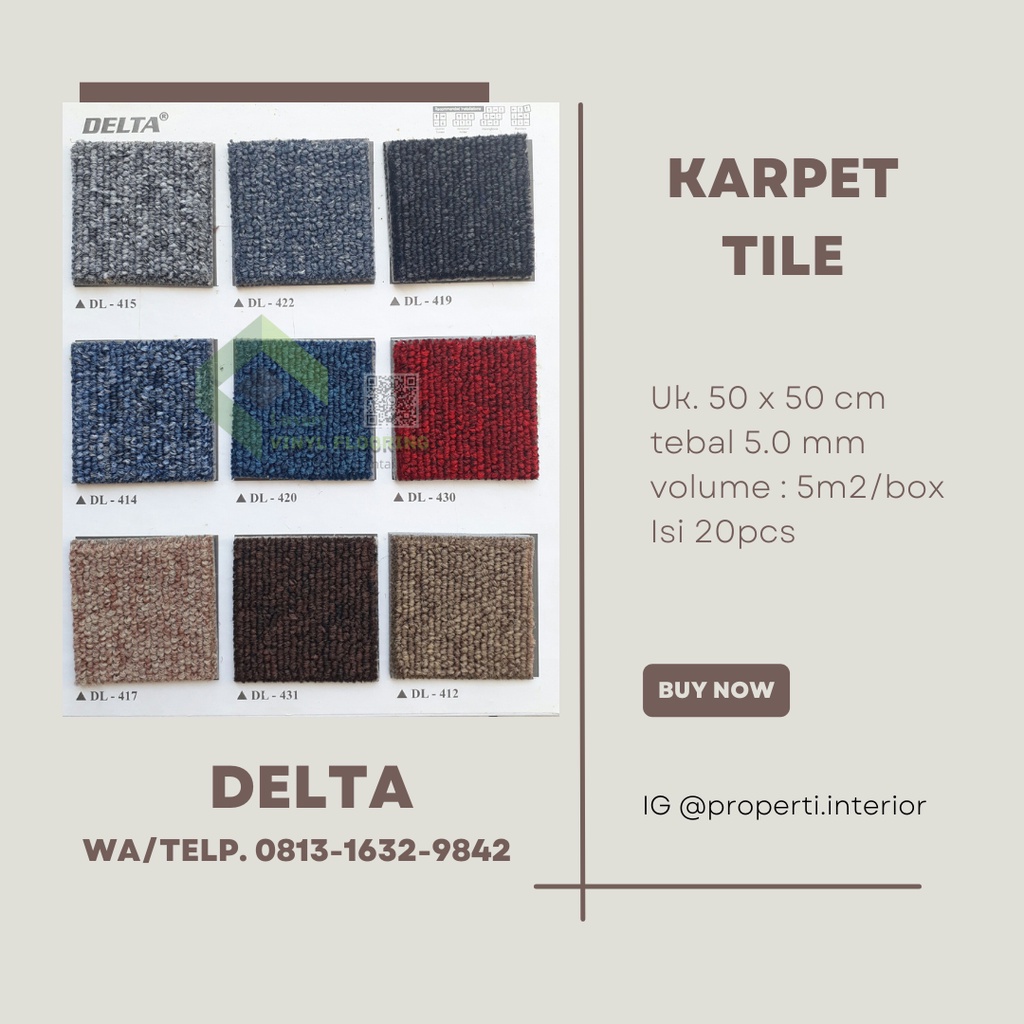 Karpet Tile Kantor Delta motif Polos 5 mm
