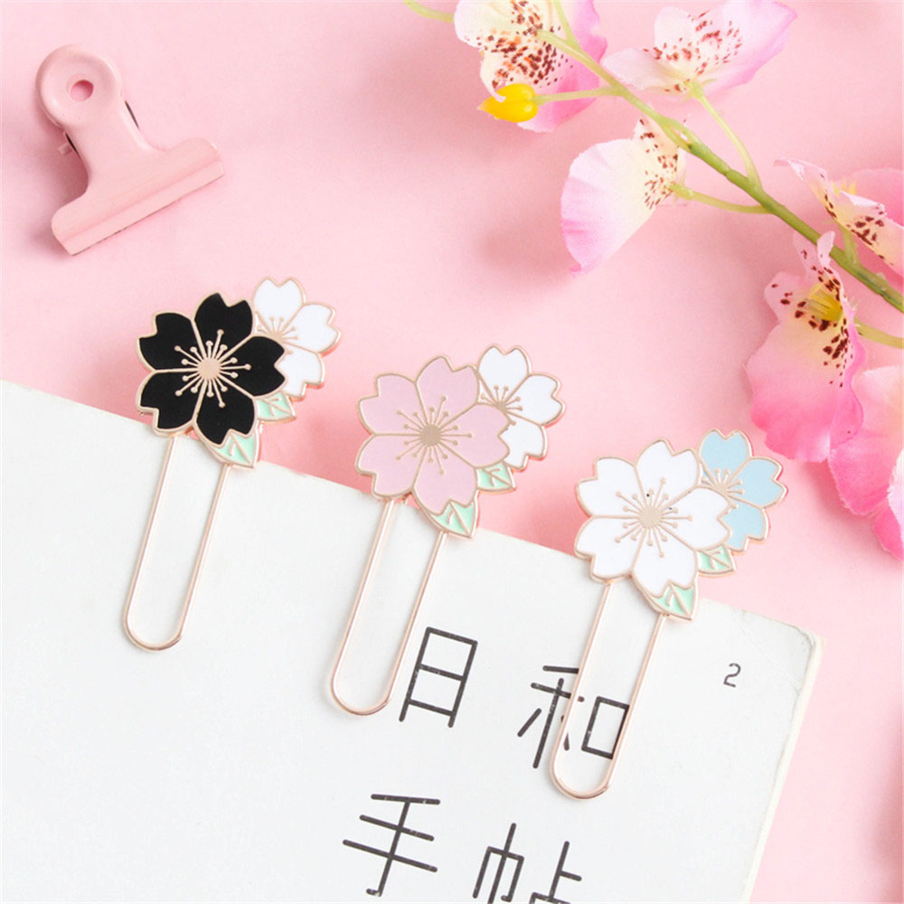 LANFY Durable Bookmark Simple Student Supplies Stationery Gift Paper Clip Colorful Decor Metal Sakura School Office Supplies