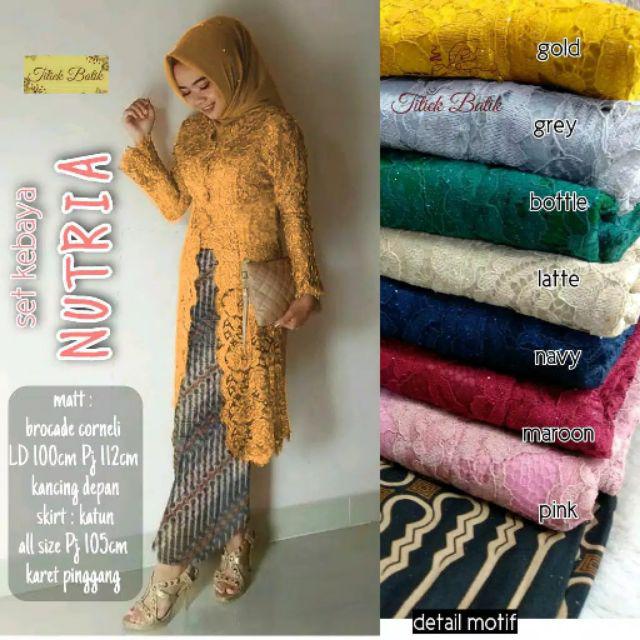 Setelan kebaya kondangan brokat jumbo nutria Asmara gown #1 ORIGINAL BEST SELLER READY JUMBO LD #120 DAHLIANA SET KEBAYA NUTRIA SET BROKAT BRUKAT ROK MOTIF LURIK PESTA KONDANGAN BRIDESMAID HIJAU BOTOL Baju Gamis Brokat Kebaya Batik Murah Pesta Kondangan-GOLD