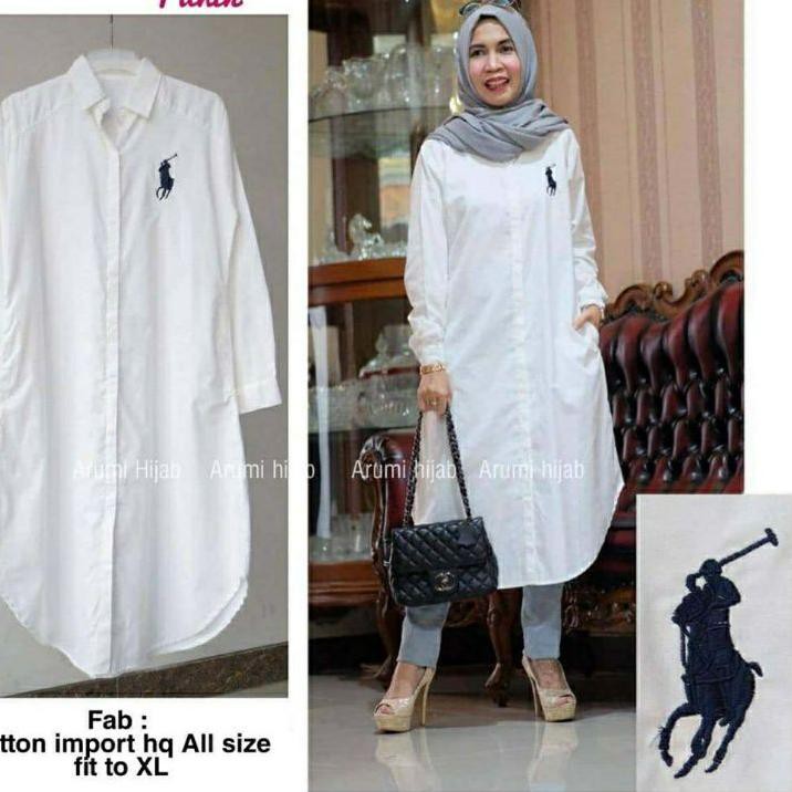 ✿ Hush Pupies Tunik putih tunik polos long tunik muslim tunik wanita tunik jumbo tunik katun import