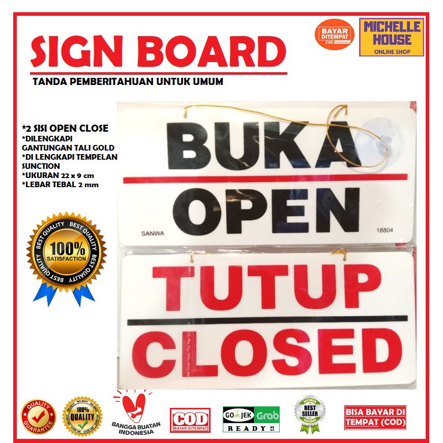 

sign label BUKA TUTUP OPEN CLOSE acrylic sticker board tanda ruang