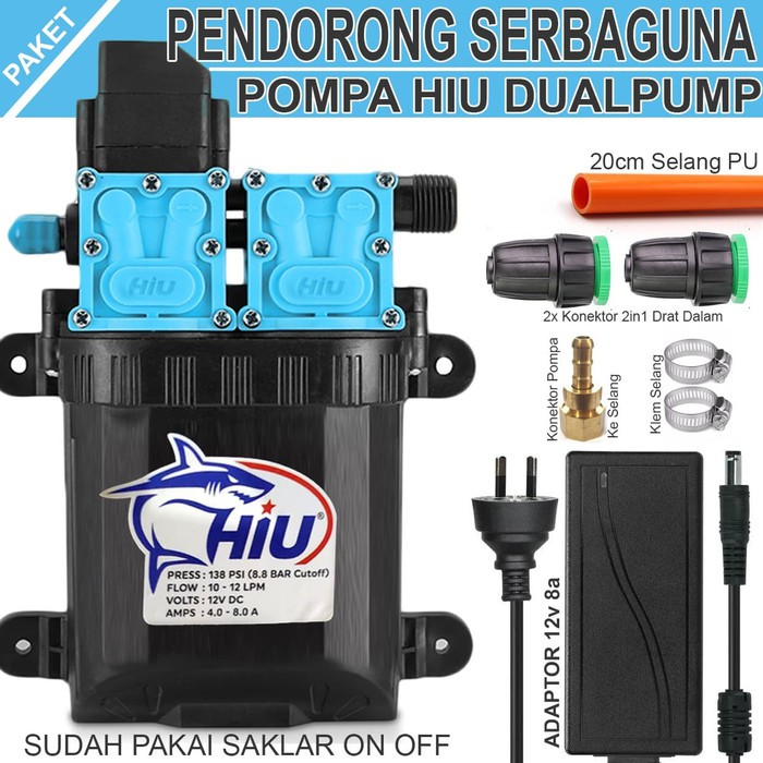 Pompa air DC Paket Lengkap Pendorong Hiu DualPump Serbaguna Konektor Drat Dalam