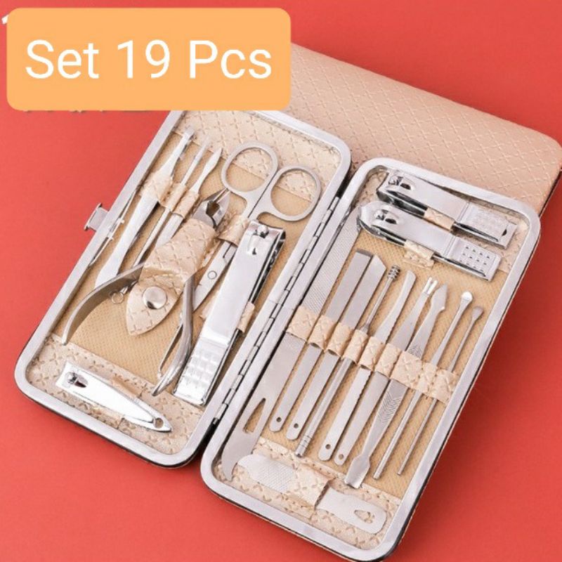 set 19 pcs nail art gunting pemotong perawatan kuku bulu wajah manicure pedicure