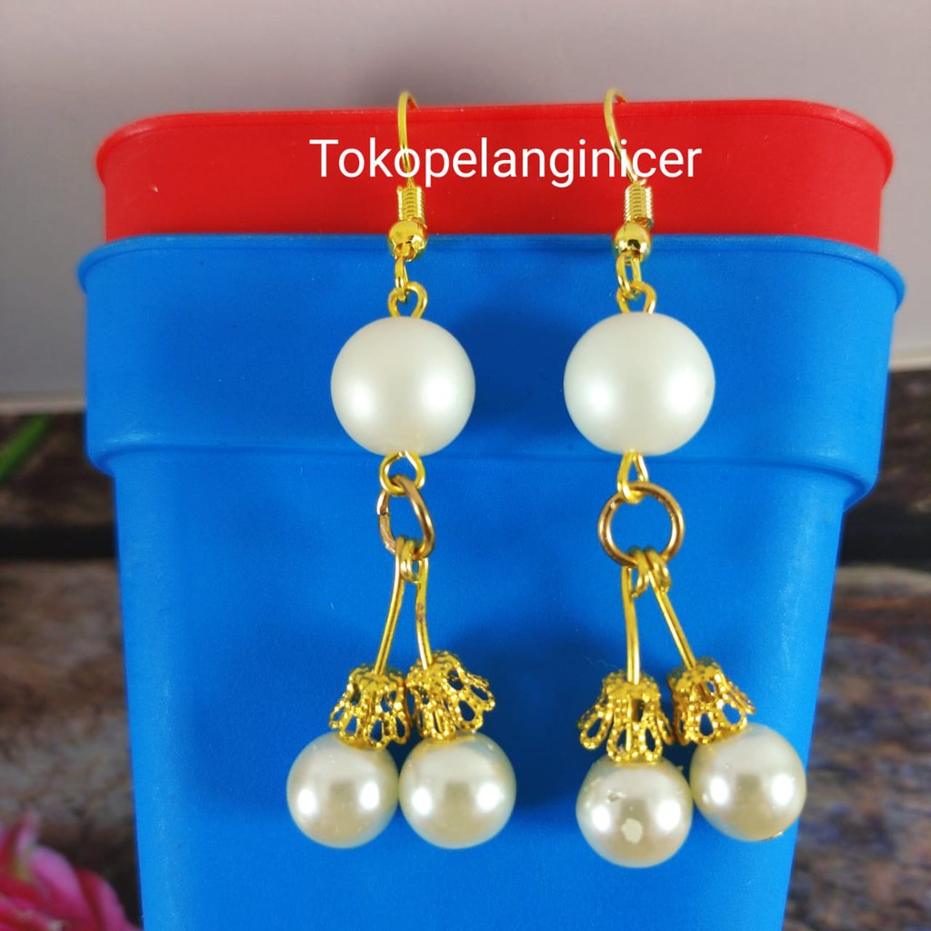 Anting mutiara sintesis / anting korea /Giwang cantik juntai mutiara By Tokopelanginicer