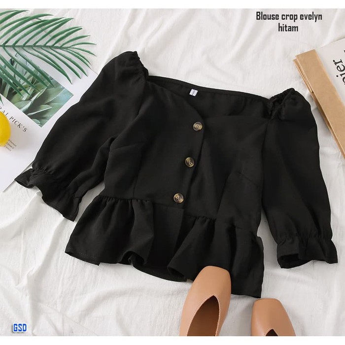 Blus Crop Top Lengan Panjang Flare Motif Bunga Aksen Lace Up Untu UH191 Baju Atasan Wanita/Blus Mod