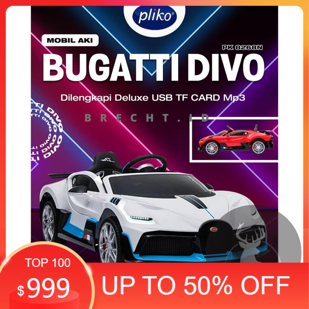 Mainan Anak Mobil Aki Pliko Bugatti Divo Lisensi PK 8268 N (Khusus Indah Cargo)