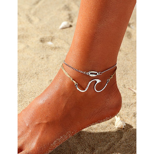 LRC Gelang Kaki Fashion Silver Alloy Shell Wave Anklet F58383