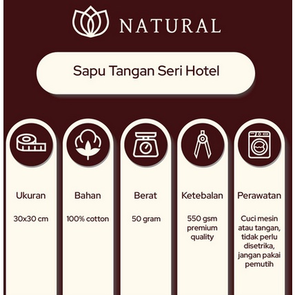 Handuk Tangan Hotel NT HOTEL Natural by Chalmer uk 30 x 30 uk 30x30 cm Seri Handuk Hotel Handuk Saputangan Putih Tebal 550gsm 50gram