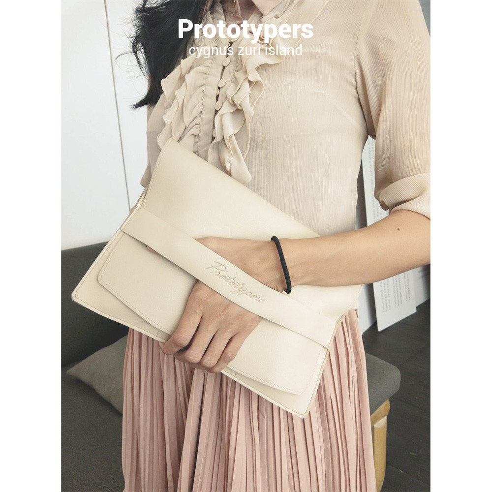 clutch tablet casual kulit sintetis untuk ipad warna cream