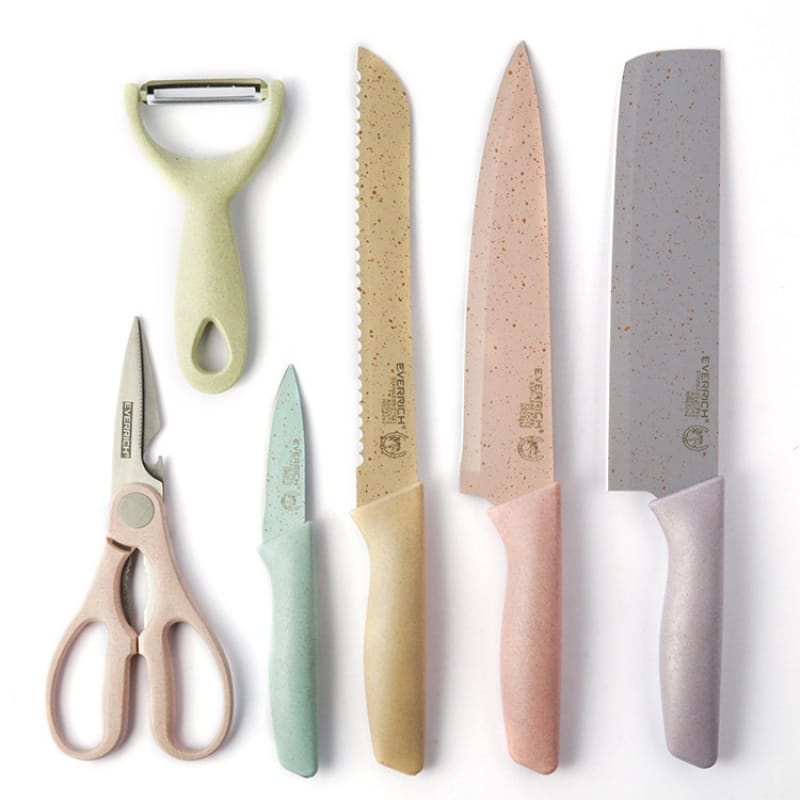 

ERCHAN - PISAU DAPUR 6 IN 1 WARNA WARNI EVCRIERH Dilapisi Anti lengket.