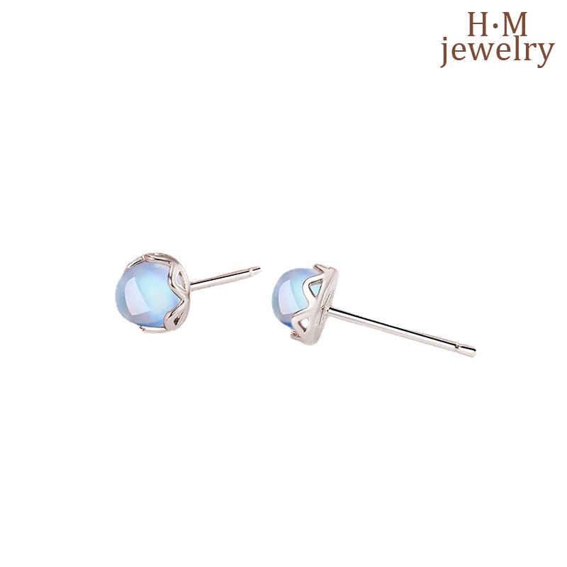 Moonstone Stud Earrings Women's 2022 New Sweet Glaze Earrings Special-Interest Design High-Grade Earrings Summer