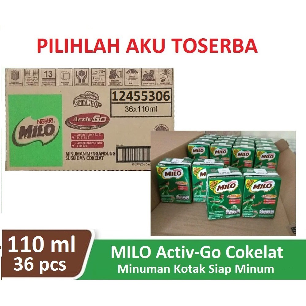 

Susu Milo Kotak Coklat ACTIVE GO UHT - ukuran 115 ml MENJADI 110 ml (1 dus isi 36)