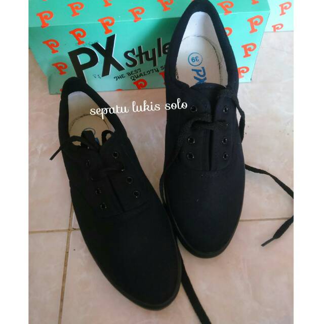 (068) Sepatu PX STYLE tali All Black, sepatu sekolah