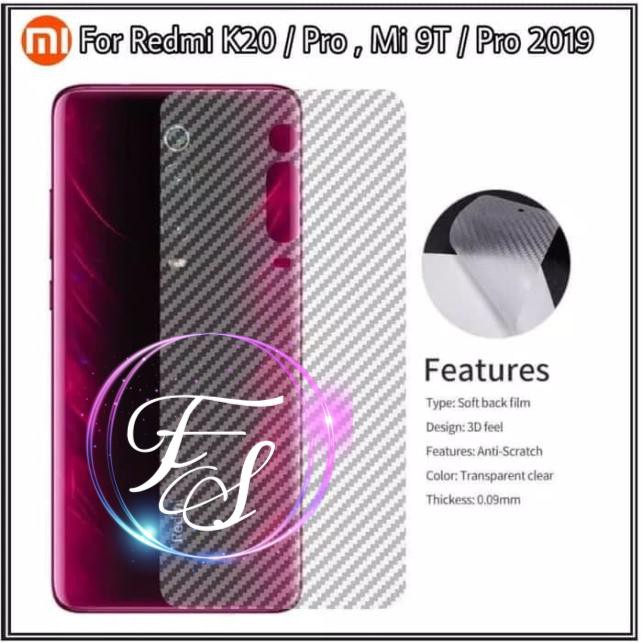 Skin Carbon Transparan Xiaomi Redmi K20/Pro/MI 9T Anti Gores Belakang HP Stiker Anti Jamur 3D