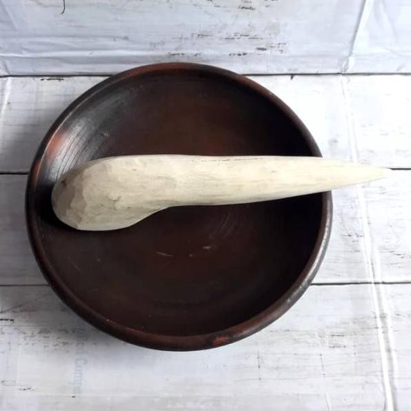 Top Produk.. Set cobek ulekan cobek tanah liat dan ulekan piring tanah liat ulekan kayu satu set