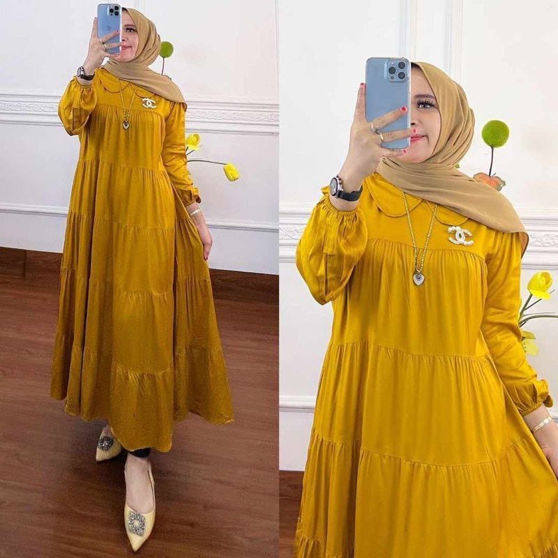 [ free bross &amp; free belt ] MARSYA DRESS BAHAN RAYON PREMIUM LEMBUT || A1 -Gamis wanita terbaru 2021 murah -Gamis wanita terbaru