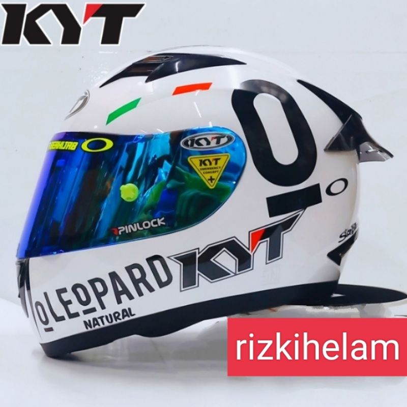 helm full face kyt r10 paket ganteng pull-Puti leopard