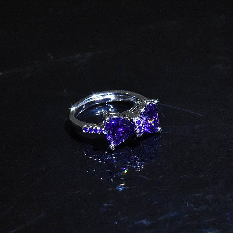 perak asli 925 cincin Wanita Kreatif dan sederhana kupu-kupu ungu Batu Permata Cincin yang dapat disesuaikan Perhiasan Fashion