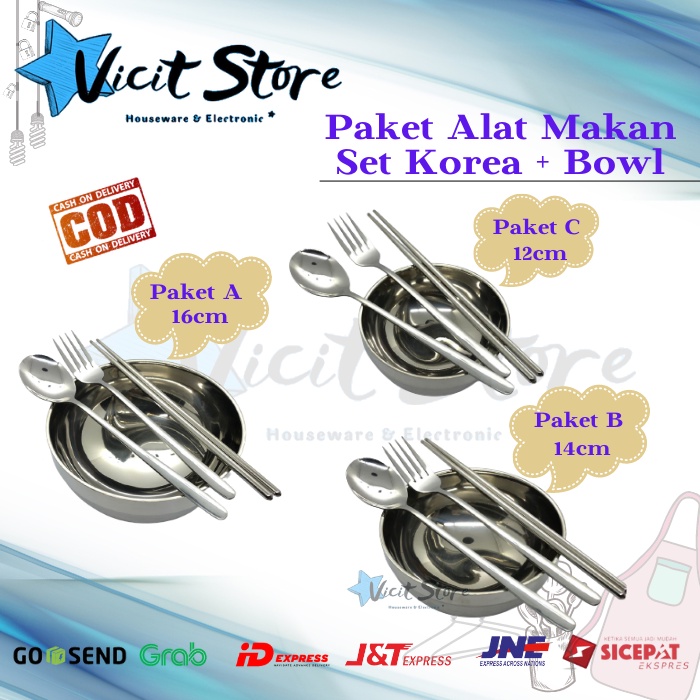 Korea Set Alat Makan Stainless Sendok / Garpu / Sumpit / Korea Bowl