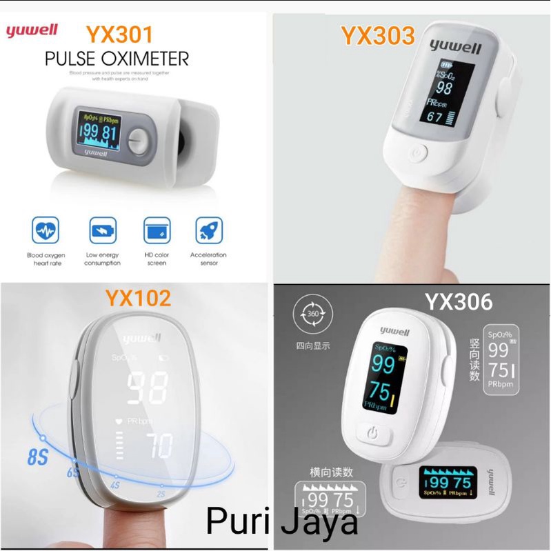 Yuwell Oximeter YX306 YX303 YX301 YX102 Pulse Saturasi Oksigen SPO2 Denyut Jantung Oxymeter YX-102 Y