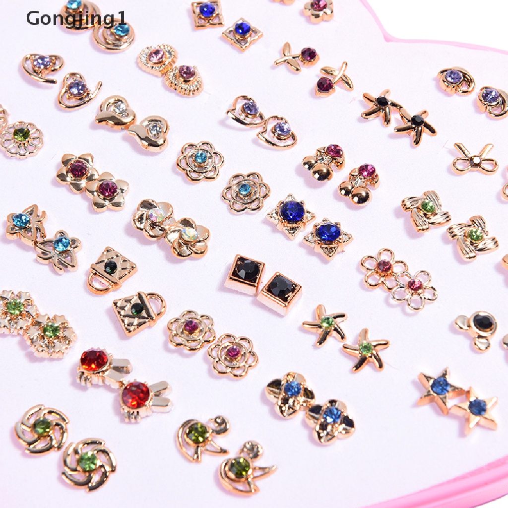 Gongjing1 36 Pasang / Set Anting Tusuk Desain Bunga Hias Kristal Diamante Untuk Wanita