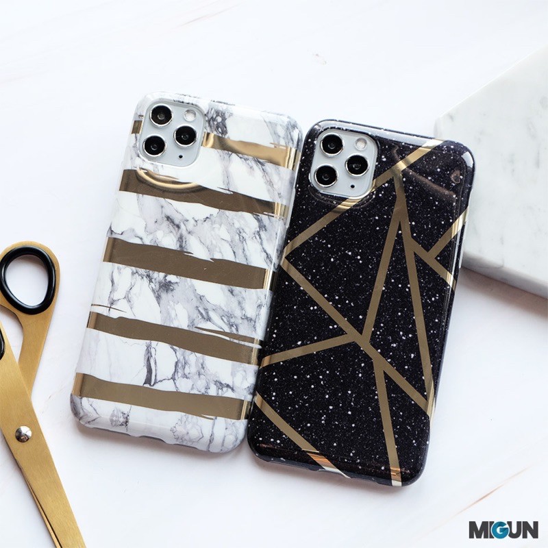 Black &amp; White Gold Foil Marble Case - softcase glossy full cover for all iPhone