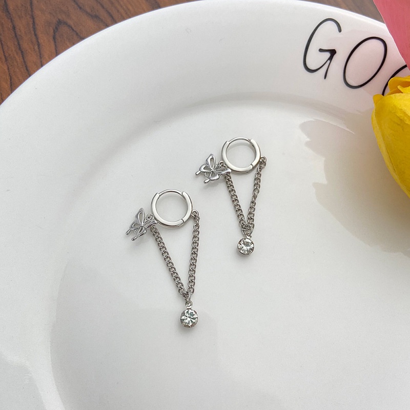 Anting Stud Desain Kupu-Kupu Aksen Kristal Untuk Wanita