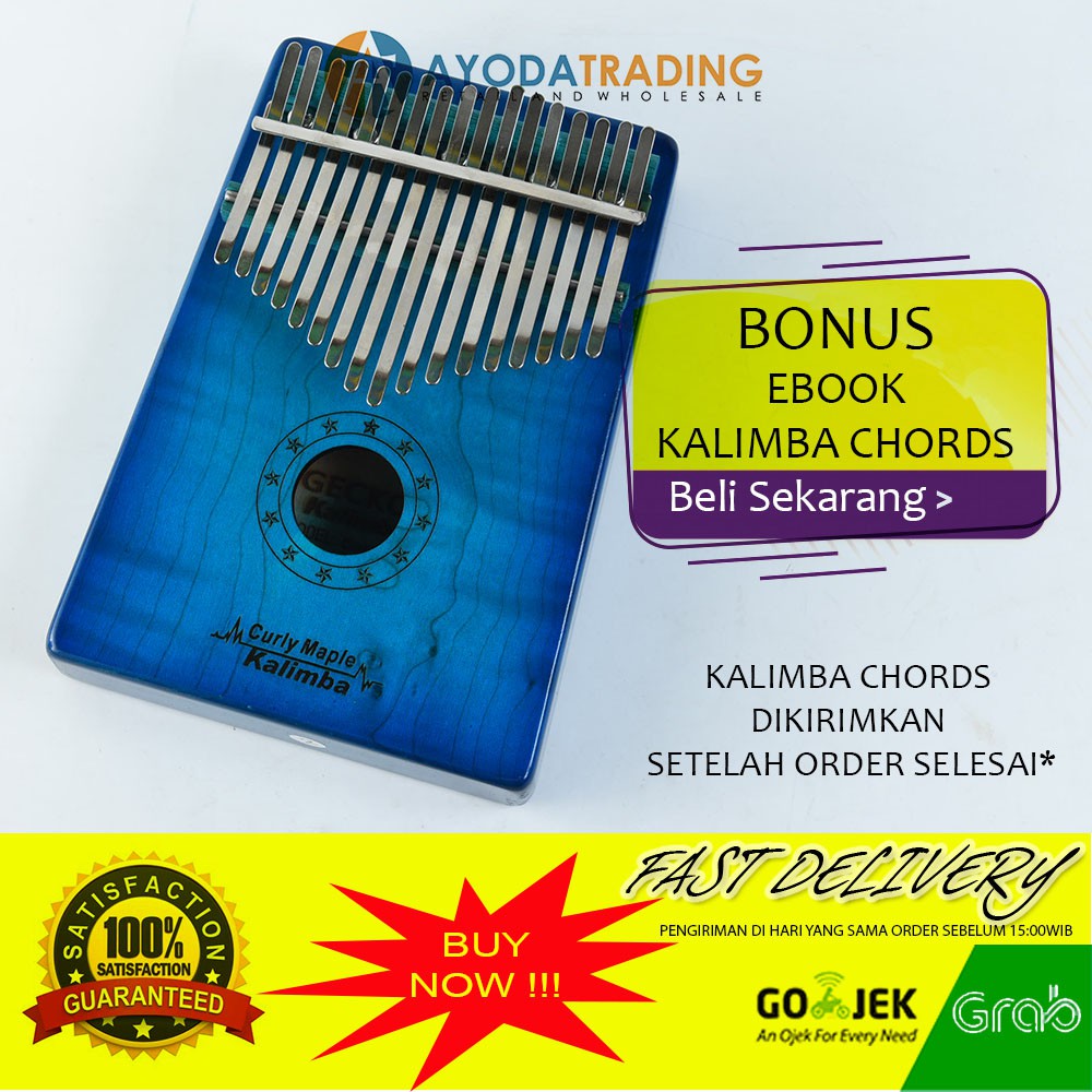 Paket Authentic Gecko Kalimba K17 MC-BL Curly Maple Hard Case