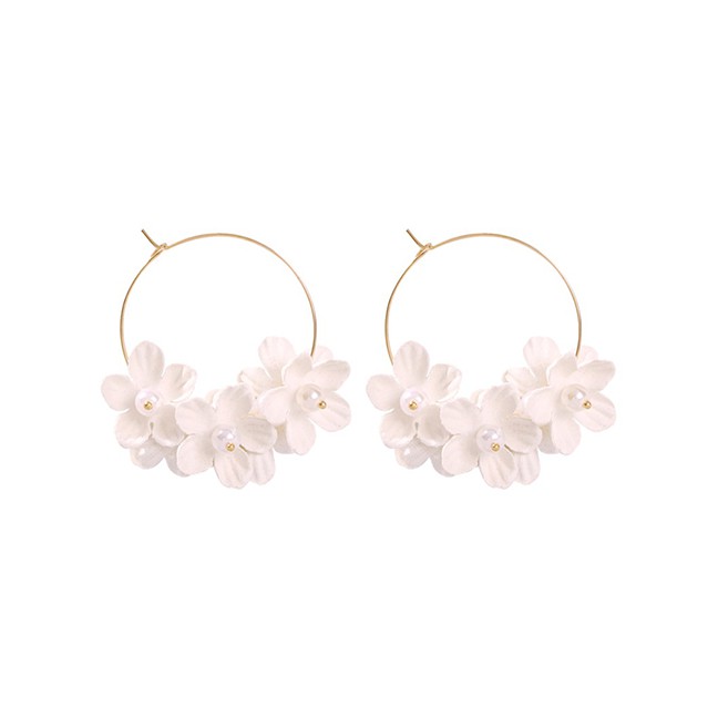 LRC Anting Tusuk Fashion Alloy Pearl Non-woven Flower Earrings D16753