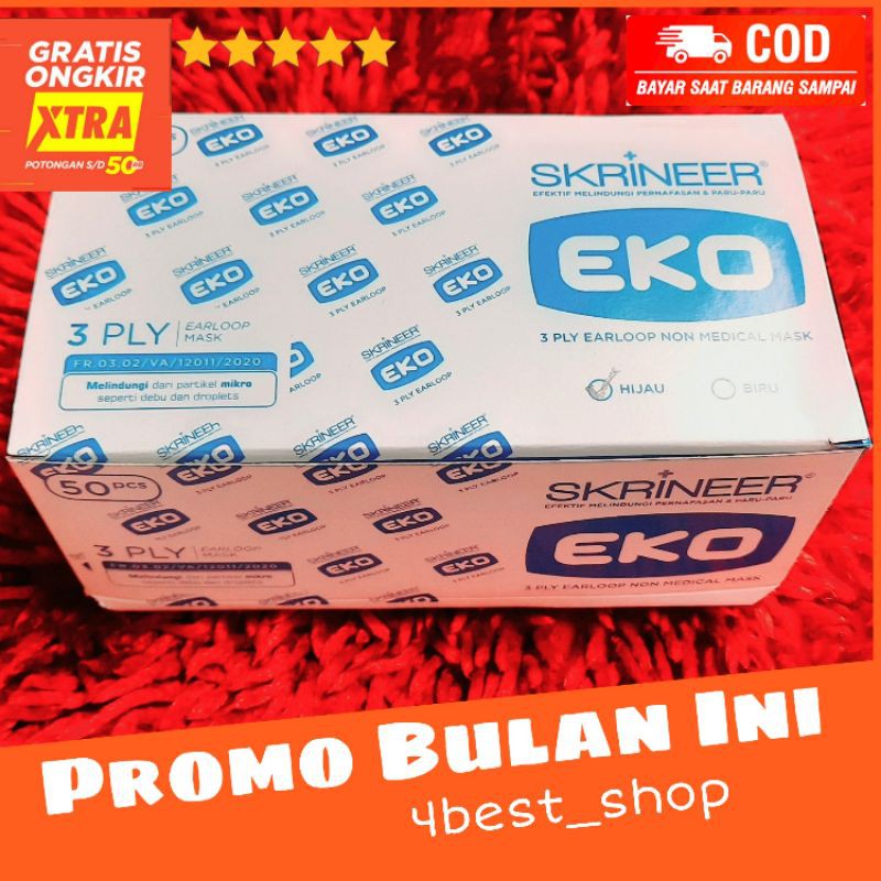PROMO MASKER SKRINEER EKO 3 PLY 1BOX 50 PCS