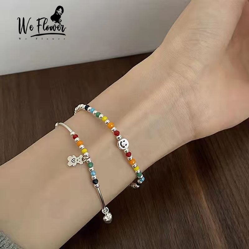 We Flower Gelang Rantai Manik-Manik Warna-Warni Pelangi Elastis Gaya Korea Untuk Wanita