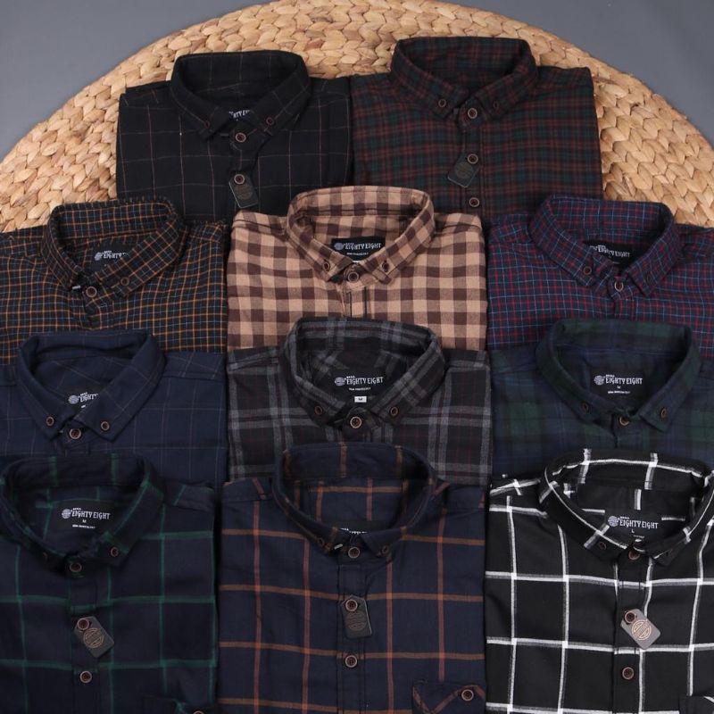 BRILL EIGHTY EIGHT Kemeja Flanel Pria Lengan Panjang kotak kotak Kemeja Flanel Pria Kemeja Pria Casu