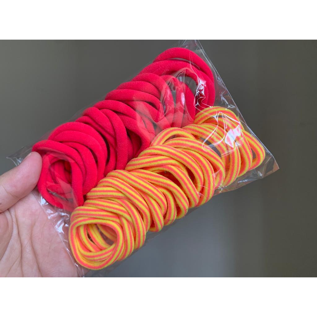 Ikat Rambut Korea Towel Ring Set ( isi 50pcs)-TOWEL GARIS-KUNING