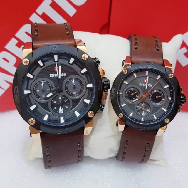 EXPEDITION E 6606 BLACK ROSEGOLD JAM TANGAN COUPLE ORIGINAL