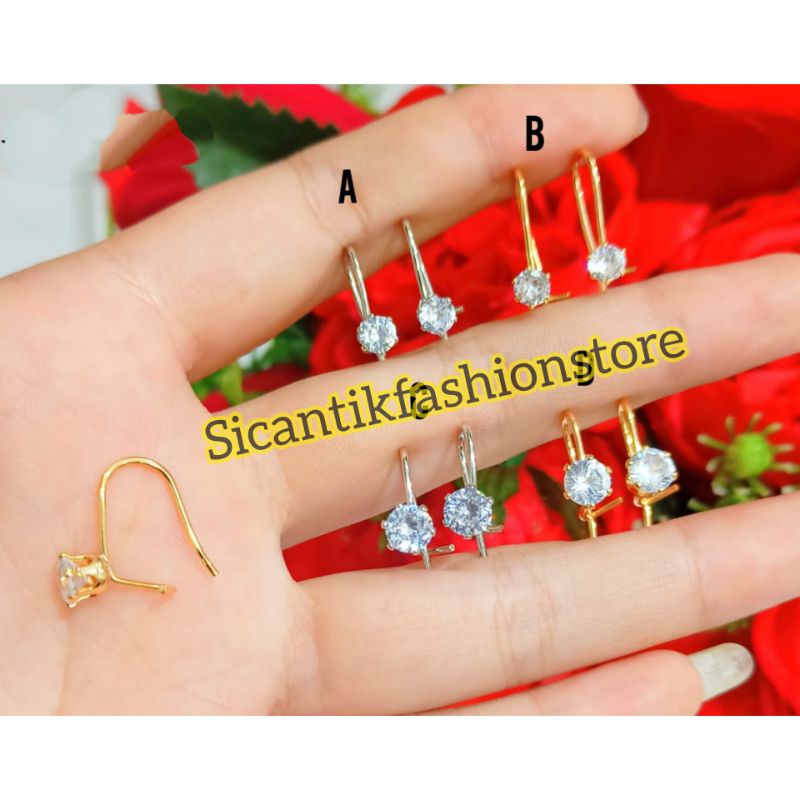 Anting Titanium Wanita Warna Gold Silver Fashion Wanita Terlaris Anti Karat Tidak Luntur Anting Gold