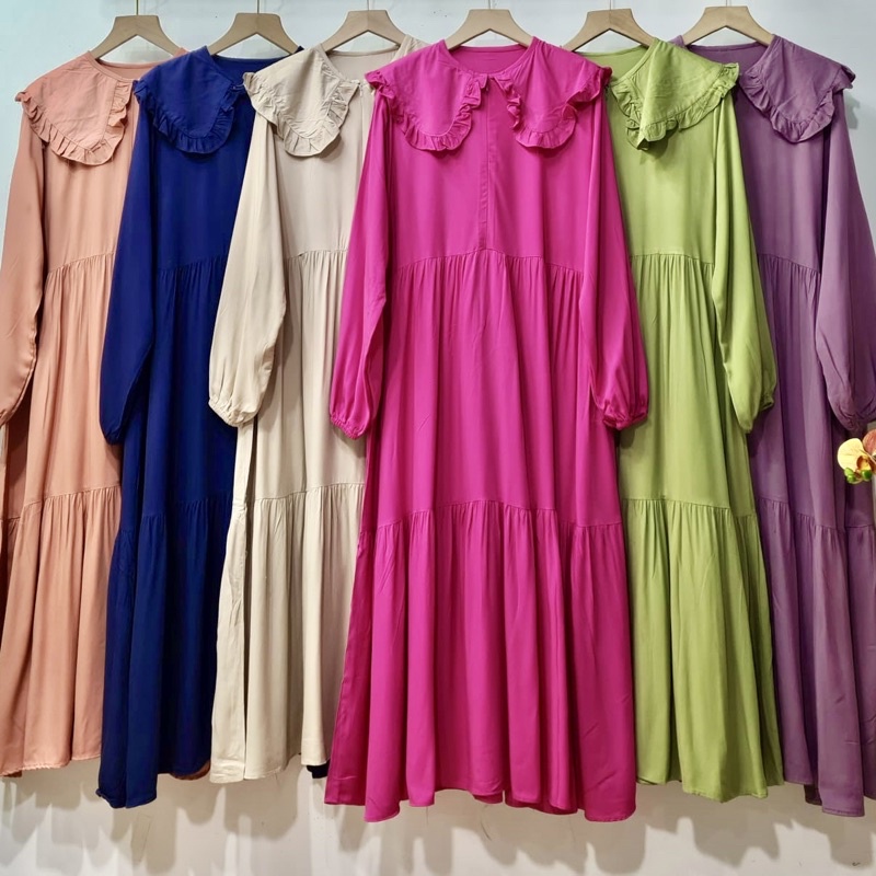 G670 Long Tunik Midi Dress Jumbo | Gamis Mini Dress Premium | Atasan Wanita Susun Polos Rayon Twill | Maxy Dress Qiqi Busui Friendly | Korean Babydoll Dress | Maimon Grosir
