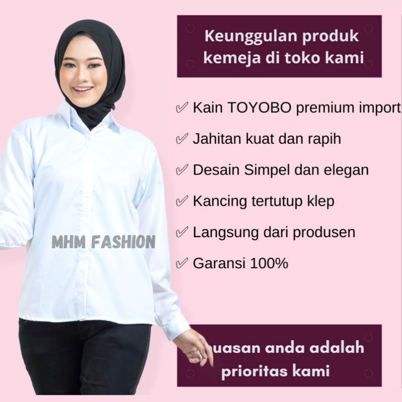 Kemeja Wanita Putih Hitam Marun Navy Army Abu LD 96 LD 100 LD 106 Polos Basic Lengan Panjang Atasan Blouse Casual Kantor Formal shirt Korea Toyobo Murah Adem serap Keringat-2