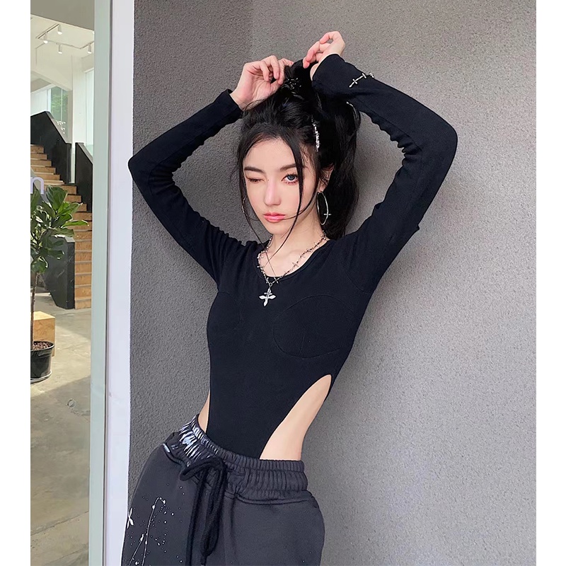 National Infinite Deconstruction One Piece Mencius Olahraga Slim Lengan Panjang Bottoming Shirt Top