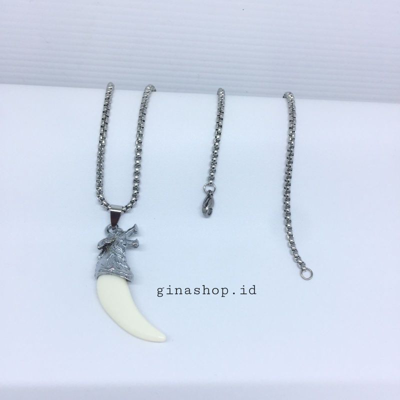 Kalung Cowok Vintage Liontin Cokker Kujang Silver Bahan Titanium satuset Gelang+Kalung BISA COD✅