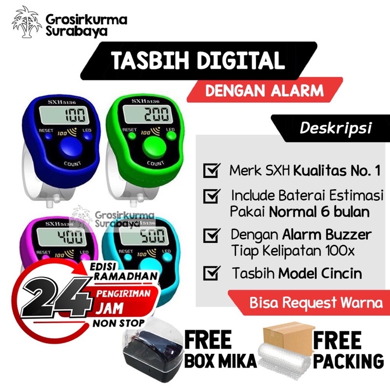 TASBIH DIGITAL LED ALARM BUZER MUDEL CINCIN BOK MIKA MINIATUR ARAB DHOLAT WIRID