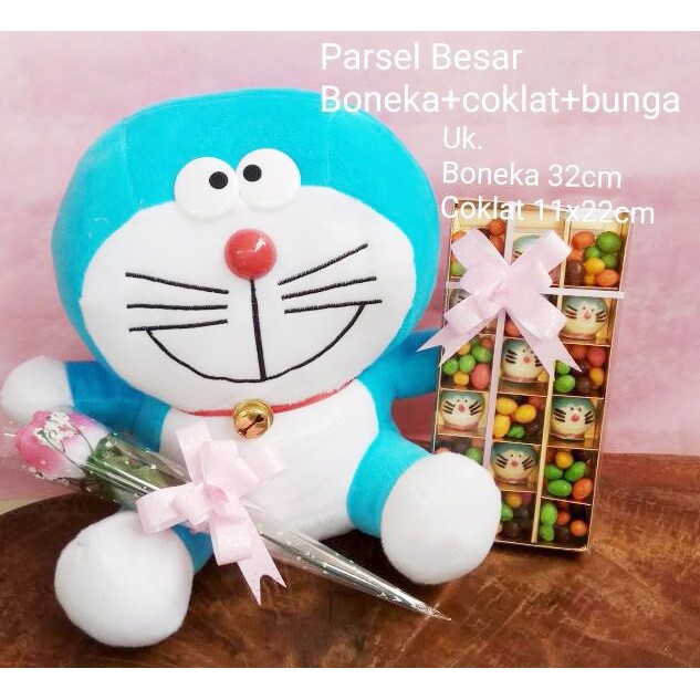 (PROMO) (PROMO) KADO VALENTINE BONEKA DORAEMON 32 CM BESAR BUNGA DAN COKLAT ( VVC ) 1