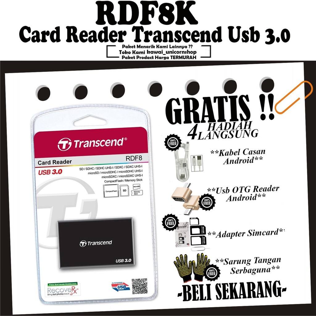 Transcend Card Reader RDF 8 USB 3.0 - FREE 4 ITEM BONUS