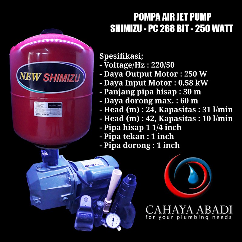POMPA AIR JET PUMP SHIMIZU - PC 268 BIT - 250 WATT plus TABUNG 19LT