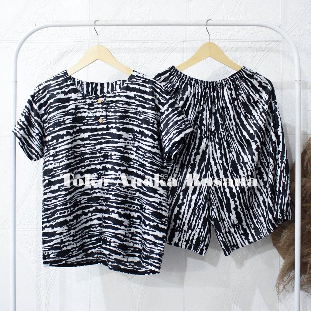 Setelan Baju Tidur Piyama Pendek Motif Daun Warna Bahan Rayon-6